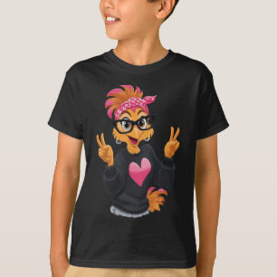 Camiseta Pollo Divertido Con Signo De Paz Gles Loca Señora