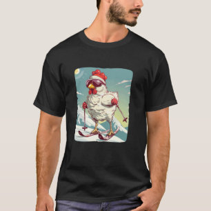 Camiseta Pollo divertido de invierno con esquís de fondo Za
