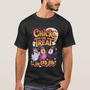 Camiseta Pollo Divertido Halloween Pollito O Truco Mujeres