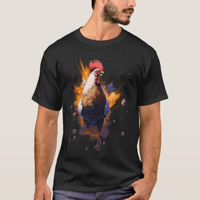 Camiseta Pollo Dramático de Pollo Explosión Escenario Pollo (Anverso)