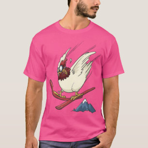 Camiseta Pollo En El Esquí Volando Arroz Abajo