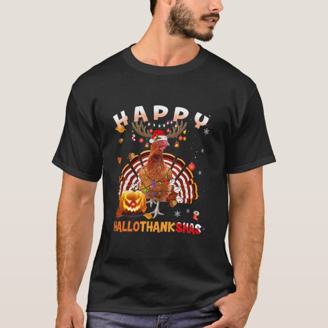 Camiseta Pollo Feliz Hallothanksmas Halloween (Anverso)