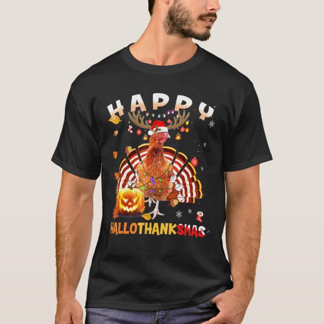 Camiseta Pollo Feliz Hallothanksmas Halloween Gracias (Anverso)