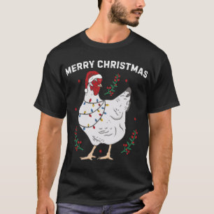 Camiseta Pollo Feliz Navidad Gracioso Santa Hat Chicken Li