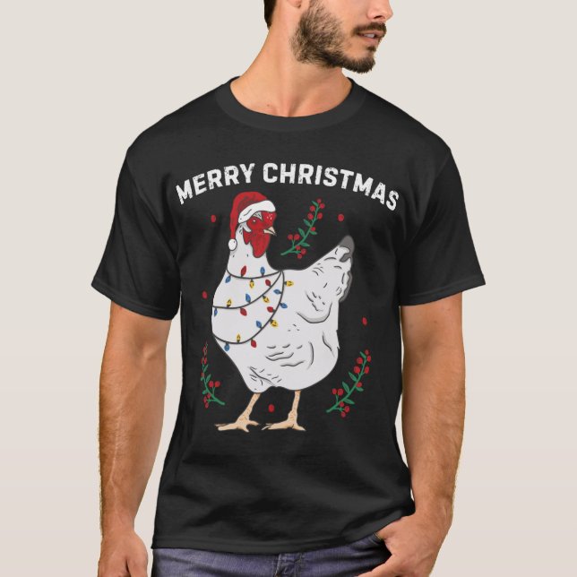 Camiseta Pollo Feliz Navidad Gracioso Santa Hat Chicken Li (Anverso)