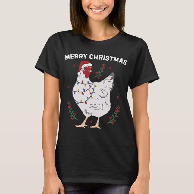 Camiseta Pollo Feliz Navidad Gracioso Santa Hat Chicken Li (Anverso)