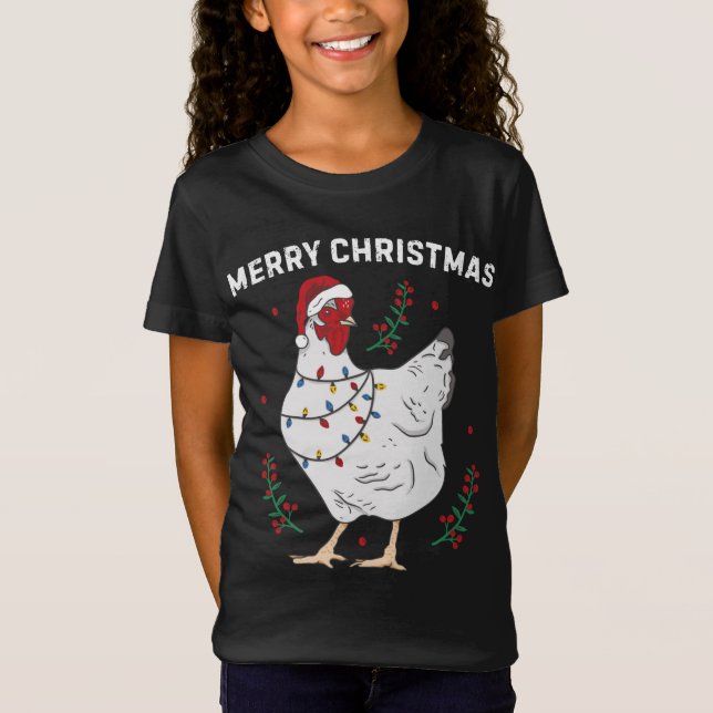 Camiseta Pollo Feliz Navidad Gracioso Santa Hat Chicken Li (Anverso)