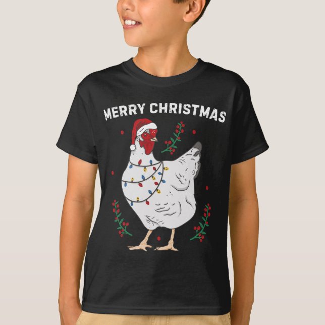Camiseta Pollo Feliz Navidad Gracioso Santa Hat Chicken Li (Anverso)