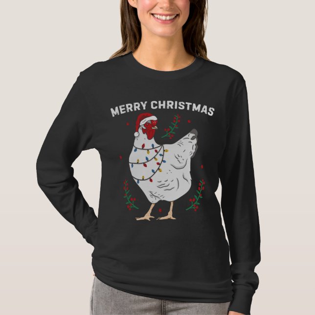 Camiseta Pollo Feliz Navidad Gracioso Santa Hat Chicken Li (Anverso)