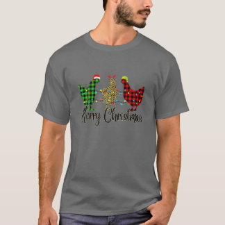 Camiseta Pollo Feliz Navidad Red Green Plaid Leopard Pa