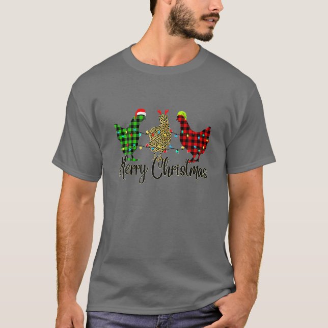 Camiseta Pollo Feliz Navidad Red Green Plaid Leopard Pa (Anverso)