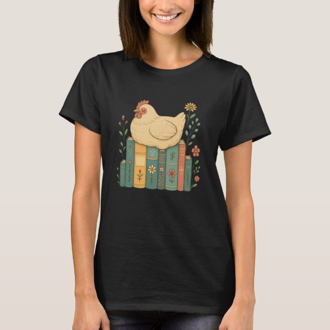 Camiseta Pollo Floral Durmiendo Sobre Libros (Anverso)