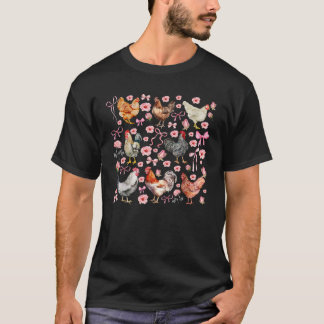 Camiseta Pollo Floral Retro Coquette Bows Granja Animal Lej