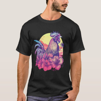 Camiseta Pollo Flores Hawaianas Gallo Kauai Hawái Vint