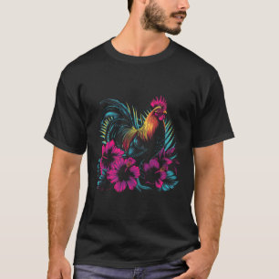 Camiseta Pollo Flores Hawaianas Gallo Kauai Hawái Vint