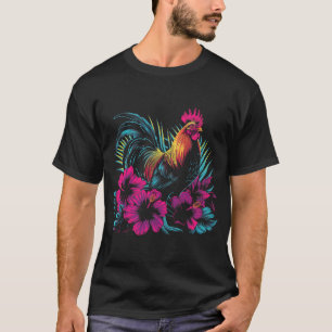 Camiseta Pollo Flores Hawaianas Gallo Kauai Hawái Vint