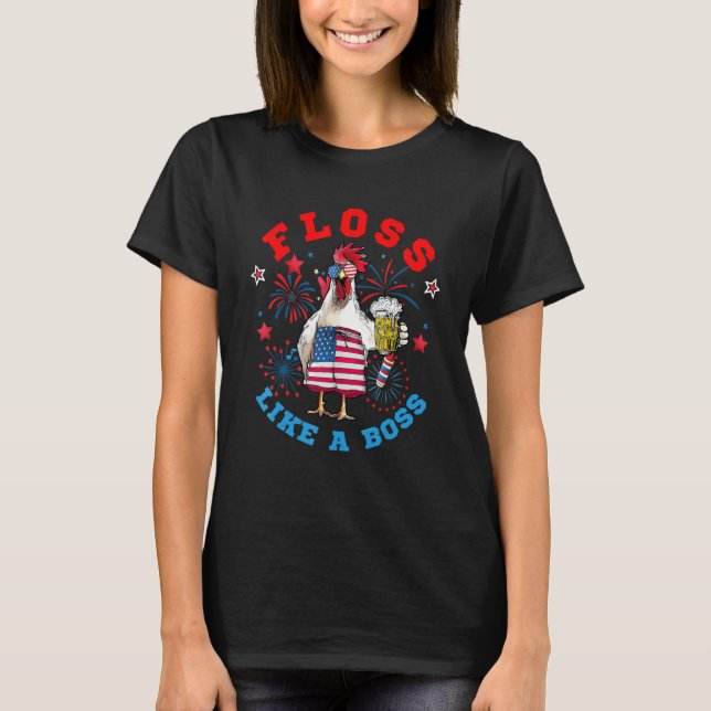 Camiseta Pollo Floss Like A Boss 4 De Julio (Anverso)