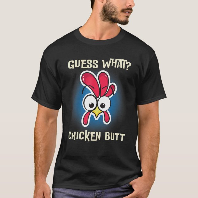 Camiseta Pollo gracioso dice adivinar qué gallo de granja (Anverso)