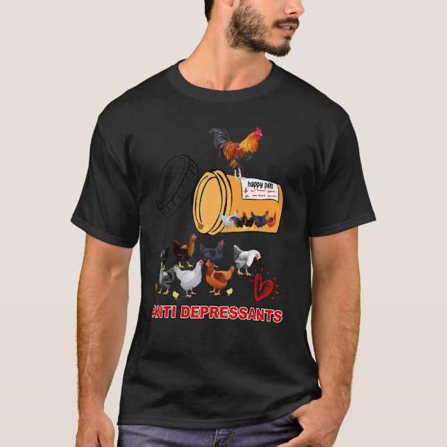 Camiseta Pollo Happy Pills Anti Depressant Chicken Farm L (Anverso)