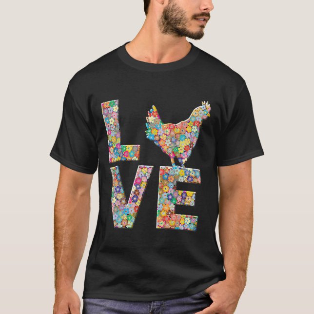Camiseta Pollo Hen Love Flores Huevos de pollo (Anverso)