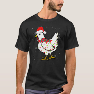Camiseta Pollo Luces de Navidad Lleva Sombrero de Santa Gal