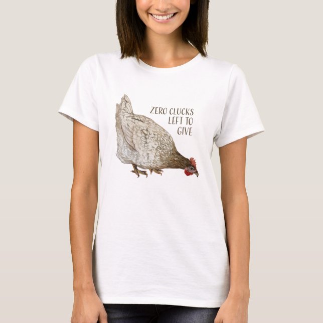 Camiseta Pollo marrón y blanco con texto "Cero Clucks" (Anverso)