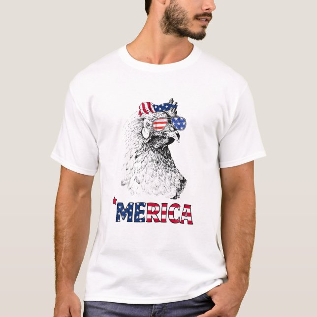 Camiseta Pollo ‘Merica Bandera Americana Gallina Mamá diver (Anverso)