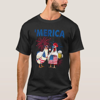 Camiseta Pollo Merica Bandera Americana Pollo Cerveza Diver