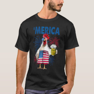 Camiseta Pollo Merica Con Cerveza Bandera De Estados Unidos