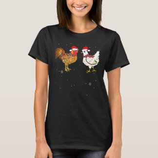 Camiseta Pollo Navideño Gallo Luces Lleva Sombrero de Santa