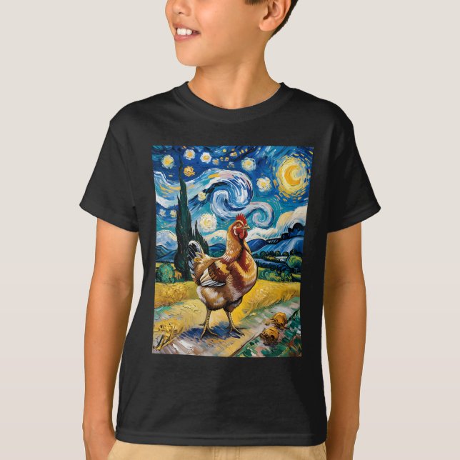 Camiseta Pollo Noche Estrellada al Estilo Van Gogh Granja d (Anverso)