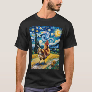 Camiseta Pollo Noche Estrellada Estilo Van Gogh Granja de G