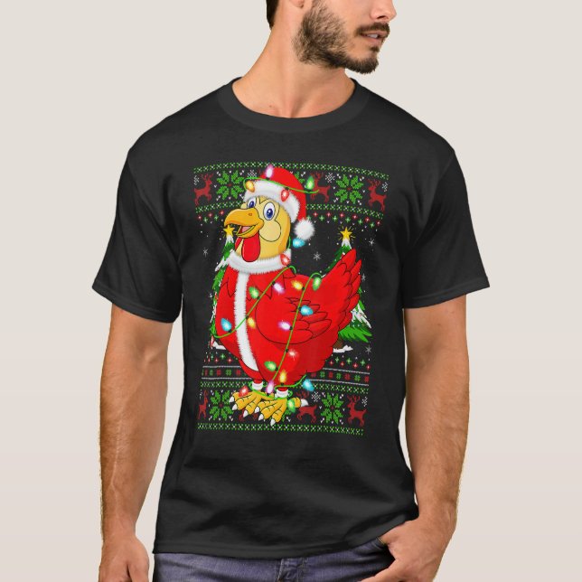 Camiseta Pollo Pájaro Luces de Navidad Santa Feo Pollo Chri (Anverso)