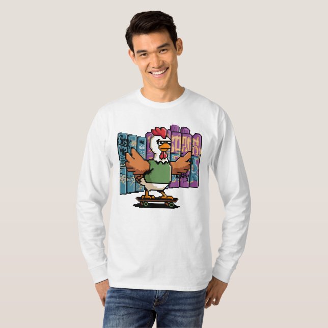 Camiseta Pollo para patinadores - Guay Retro Pixel Art (Anverso completo)