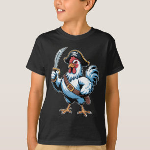 Camiseta Pollo Pirata Feroz Con Espada Y Gorra De Capitán