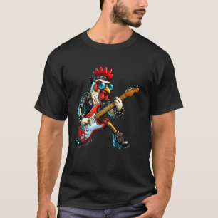 Camiseta Pollo Punk Divertido Rock and Roll Guitarra Pollo