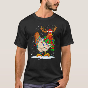 Camiseta Pollo Reno de Navidad Luces de Navidad Pijama