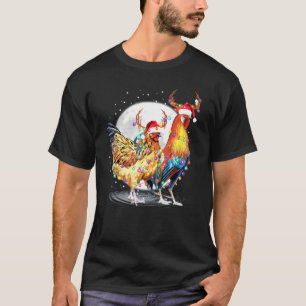 Camiseta Pollo Reno Santa Sombrero Luces Navidad Navidad