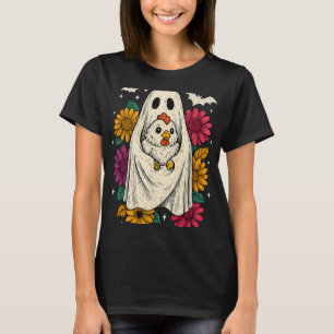 Camiseta Pollo Retro Fantasma Floral de Halloween Lindo Ani