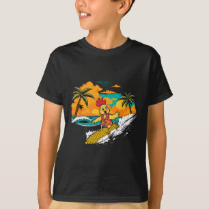 Camiseta Pollo Retro Surfing Maíz Arte Tropical Hawaiano F