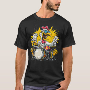 Camiseta Pollo Ritmo Con Batería Para Amantes Del Baterista