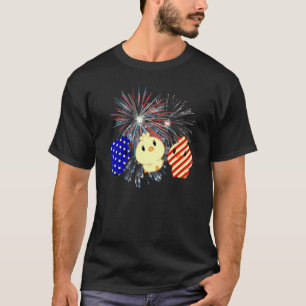 Camiseta Pollo Rojo Blanco Azul Fuegos Artificiales Regalos