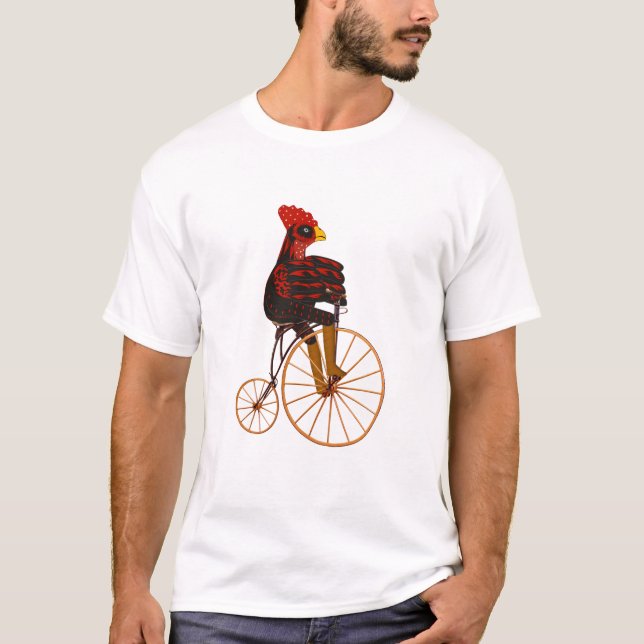 Camiseta Pollo Rooster Montando Una Bicicleta Vintage