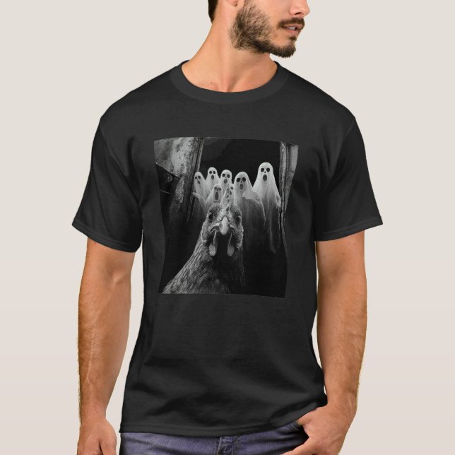 Camiseta Pollo Selfie Con Fantasmas Funny Chicken Halloween (Anverso)