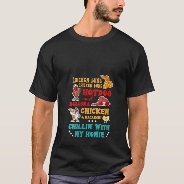 Camiseta Pollo Wing Perro Caliente Y Pollo Boloñés (Anverso)