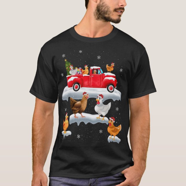 Camiseta Pollos conduciendo árbol de Navidad Pollo de camió (Anverso)