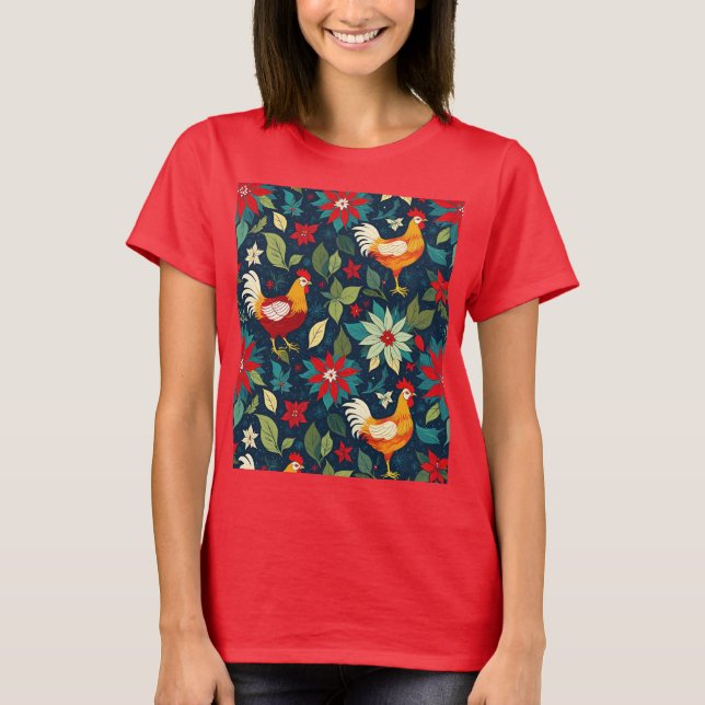 Camiseta Pollos De Granja Y Poinsettias (Anverso)