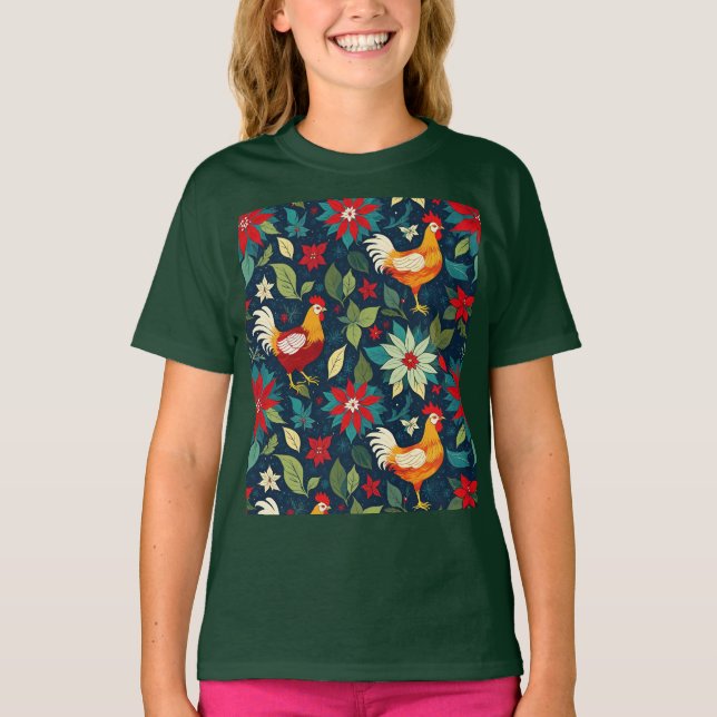 Camiseta Pollos De Granja Y Poinsettias (Anverso)