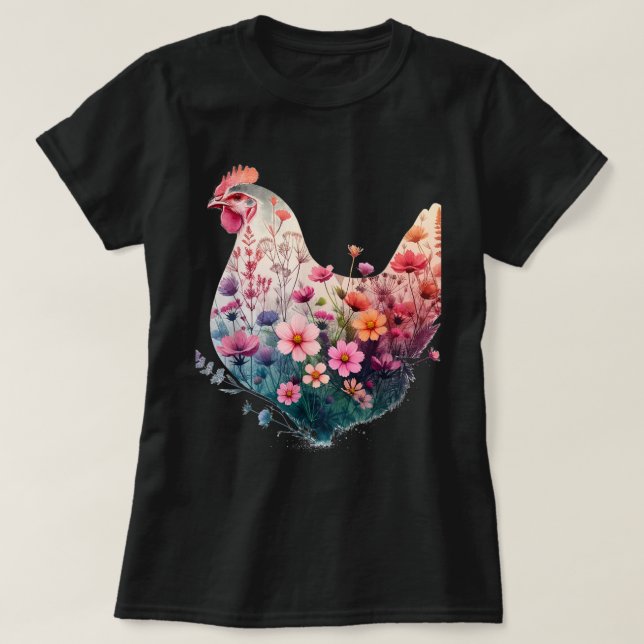 Camiseta Pollos de pollo con motivos florales de arte gráfi (Diseño del anverso)
