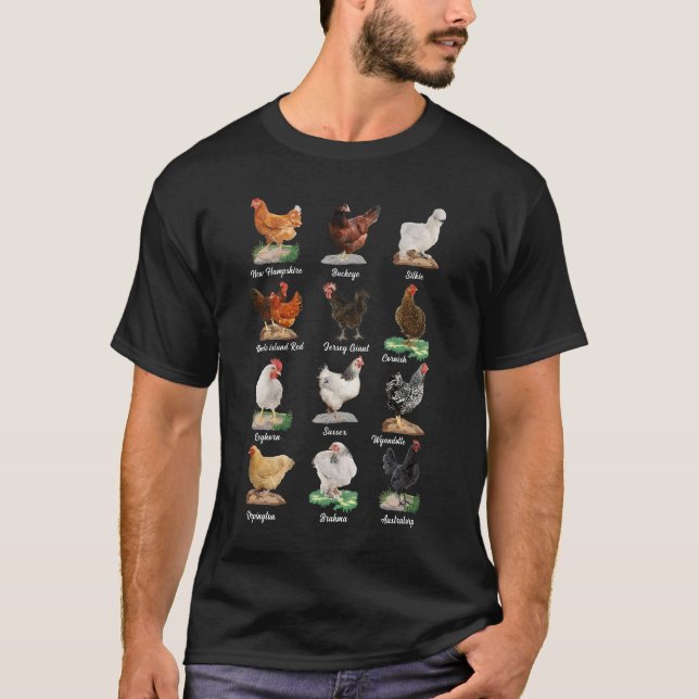 Camiseta Pollos de pollo de gallo de diferentes razas (Anverso)